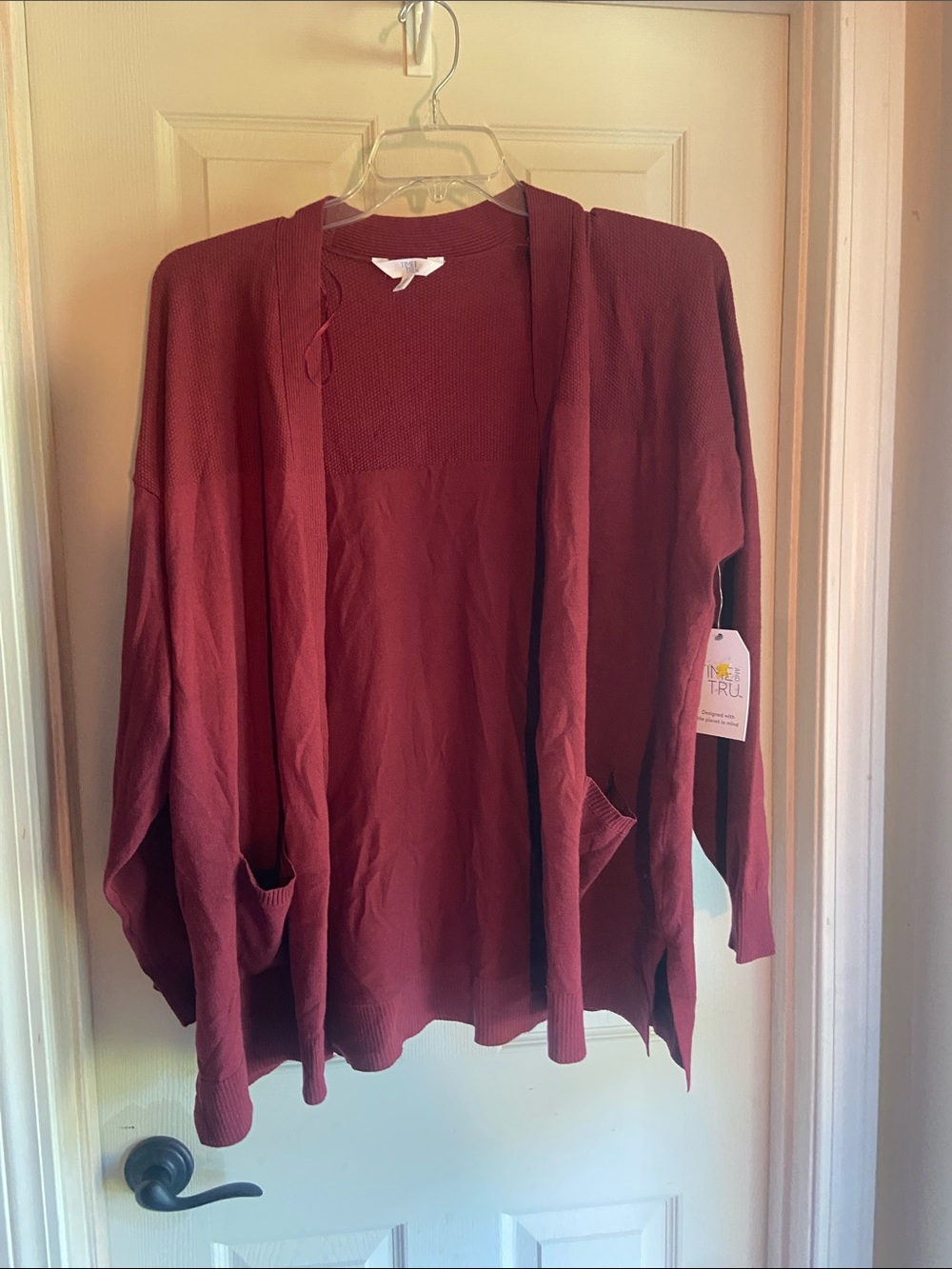 Time and Tru Open-Front Cardigan Sweater - Burgundy